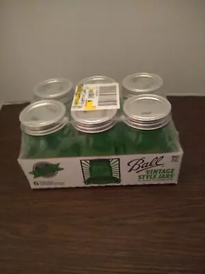 NEW 6 Green Ball Pint Mason Jars W/ Lids Canning Vintage Heritage 100 Ann. Rare • $77