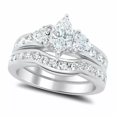 1.47 Ct White Marquise CZ Wedding Ring Set In Solid 925 Sterling Silver • $106.17