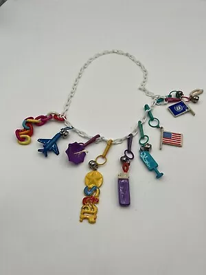 Vintage 1980s Plastic Bell Charm 80s Charm Necklace 8 Charms Telephones • $34