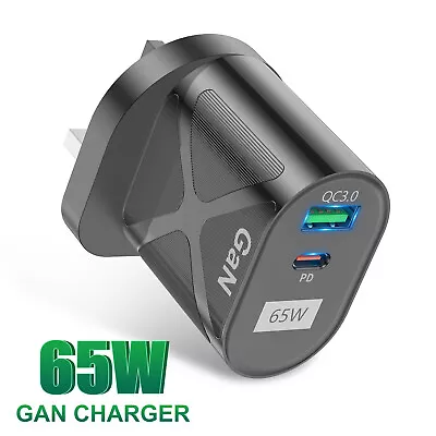 65W GaN Charger USB QC 3.0 PD Fast Charge Adapter For IPhone IPad Samsung UK EU • £7.98