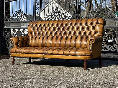 English High Back Tufted Leather Chesterfield Sofa By FLEMING & HOWLAND • $6850