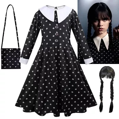 £15.99 • Buy Kids Girls Fancy Dress Up Cosplay Party Wednesday The Addams Family Costume Gift