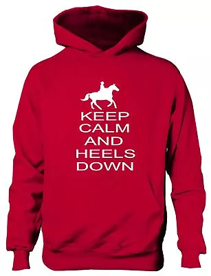 Keep Calm Heels Down Funny Horse Riding Funny Pony Kids Hoodie Ages 1-13 Yrs • £15.95