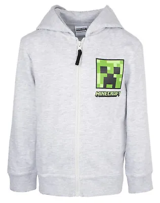 Minecraft Boys Hoodie Grey Sweatshirt Green Creeper Zipped Jumper Age 6-12 • £10.99