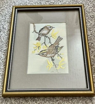 £6.95 • Buy Vintage JJ Cash's Miniature Framed Woven Silk Bird Picture Gold Crest 6” X 7.5”