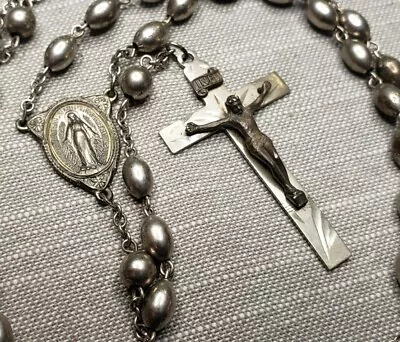 Vintage Rosary Metal Beads Sterling Silver Crucifix Christian H90 • $59.99