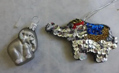 Sequined / Glittered Glass Miniature Elephant Christmas Ornaments Collectible • $9.99