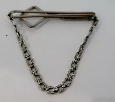 Vintage Signed  SWANK Bar Tie Clip With Chain #1865995~ Silver Color • $6.95