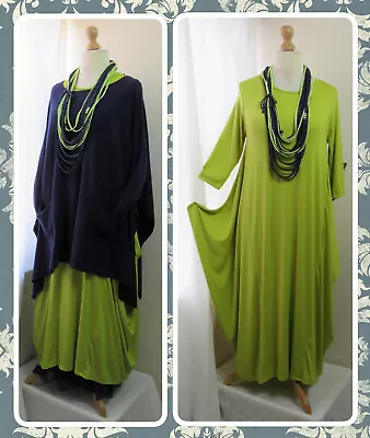 Bnwt Quirky Lagenlook Lime Green Jersey Balloon Dress Draped Sides Osfa • £27.99