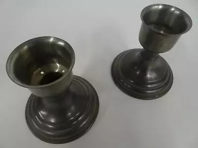 Pair Matching Round Pedestal Pewter 4  Candlestick Candle Holders • $19.99