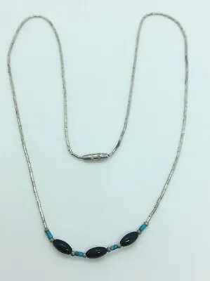 Vintage Native American Navajo Sterling Liquid Silver Turquoise Necklace • £42.47