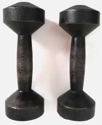 Vintage 2 Piece Dumbell Iron Weights 5 Lbs. Each Round Ends Stamped 90173 Taiwan • $38.99