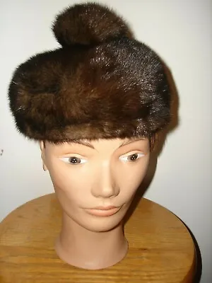 Vintage Evans Nice Condition Unique Styled Natural Brown Mink Fur Beret Hat • $19.95