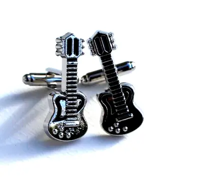 New SILVER & BLACK Music Instrument GUITAR CUFFLINKS • $10