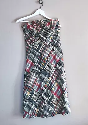 AMERICAN EAGLE Dress Size 2 MADRAS PLAID Strapless Sheath Lined No Belt Side Zip • $15.88