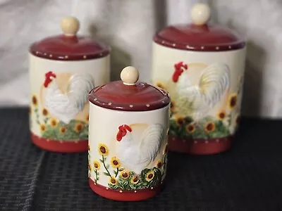 Balang Ceramic Rooster And Sunflower Cookie Jar Set. Set Of 3 • $10