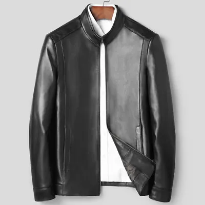 Luxury Mens Sheepskin  Real Leather Jacket Short Stand-up Collar Motorcycle Coat • $155.21