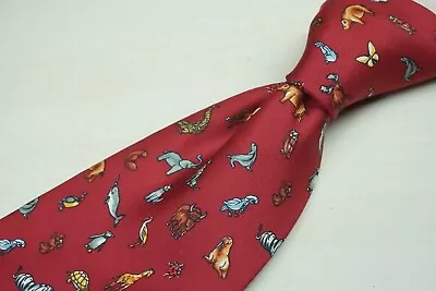 Salvatore Ferragamo Cherry Red Zoo Animal 100% Silk Tie Made In Italy • $102.84