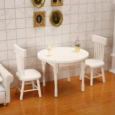 3PC Dollhouse Miniature 1/12 Dining Table Chairs Set White Furniture Accessorie • $15.54