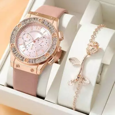 Watches Set Rhinestone Women Fashion Elegant Wristwatch Quartz Watch For Girl • $24.63