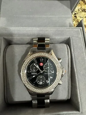 MICHELE Tahitian Ceramic Diamond Stainless Steel Chronograph MWW12e000003  EUC! • $695