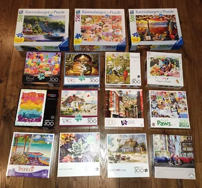 LOT OF 15 Large Piece Format Puzzles 1 X 750 2 X 500 12 X 300 Piece NICE VARIETY • $79.99