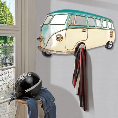 Wall Art VW Style Camper Van In Metal. Coat Rack Wall Ornament Decor 89928 • £29.99