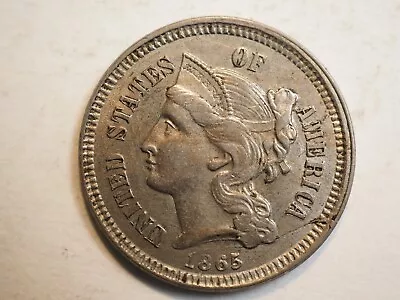 $45 • Buy 1865  3 Cent Nickel - Civil War Era Coin - Free Shipping! A0828