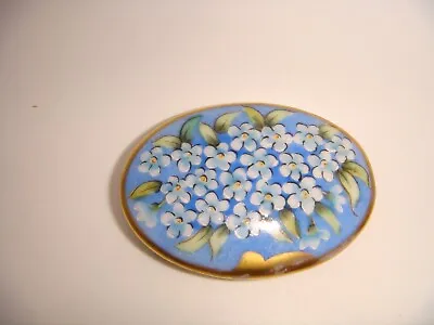 Vintage Oval Hand Painted Blue Flower Porcelain Pin Brooch Signed Number Estate • $35