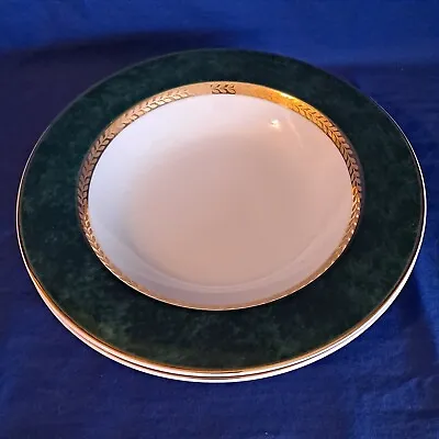 Lot 2 RETRONEU Imperial Coll Fine China MALACHITE 240 Rim SOUP BOWLS Gold 8 7/8  • $14.99