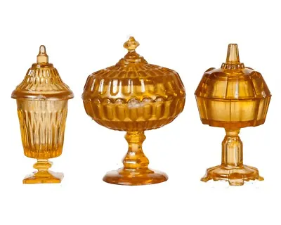 3 Amber Candy Dish Set CHRYSNBON Dollhouse Miniature 1:12 Scale US SHIPPER • $13.99