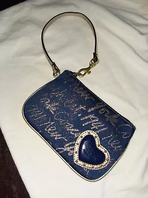 $20 Coach Poppy Wristlet Blue 1941 Script With Gold Heart & Gold Leather Trim • $20