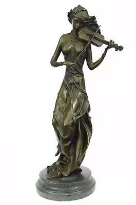 Abstract Modern Art Female Violin Fidler Player Bronze Marble Sculpture Figure • $209.50