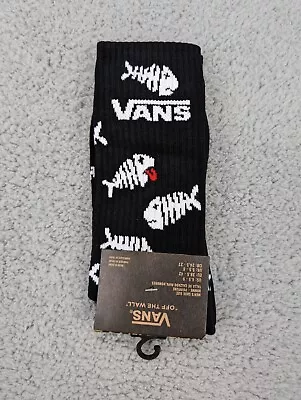 Vans Crew Socks Mens Womens 6.5-11 Black White Skeleton Fish Bones Skater Surfer • $11.16