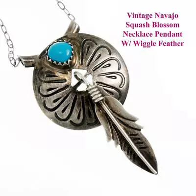 Squash Blossom Necklace & Pendant Turquoise Sterling Silver Feather Vintage SMAL • $79