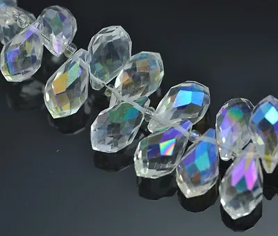 £5 • Buy 46pcs  14mm Teardrop Briolette Top-drilled Faceted Crystal Glass Beads 