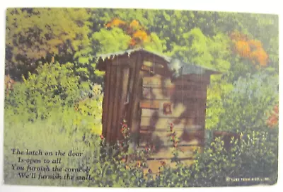 Postcard Outhouse With Funny Poem Vintage Linen One Cent • $4