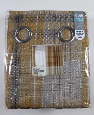 Next Astley Check Woven Eyelet Tartan Rustic Lined Curtains - Ochre - All Sizes • £64.99