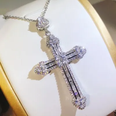 Vintage Style 925 Sterling Silver Cross Pendant With Cubic Zirconia Women's • $65