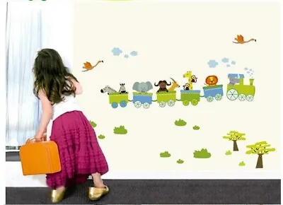 £6.99 • Buy Zoo Animal Train Transport Removable Wall Stickers Kids Room Nursery Playroom