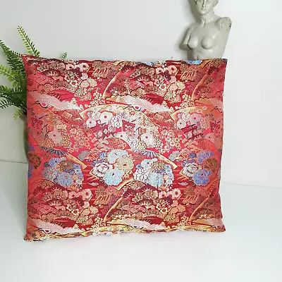 Crane Envelope Pillow Red Cushion W Insert 16x14  Lucky Pattern Brocade Jacquard • $16.20