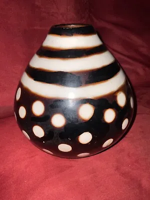 Signed Chulucanas Peru Black Pottery Vase Circles And Stripes Design • $40