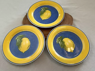 Set Of 3 Vintage Quadrifoglio Blue & Yellow Lemon Design Dinner Plates 9.5” • $68