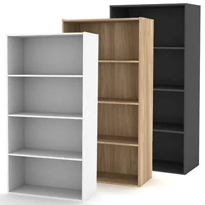 4 Tier Wide Wooden Bookcase Cupboard Storage Shelving Display Shelf Cabinet Unit • £41.99