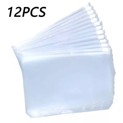 £7.59 • Buy 12x Clear PVC A5 A6 A7 Binder Pockets Zipper Folders For 6-Ring Notebook Binder