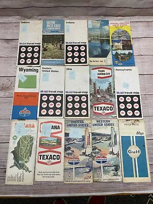 Lot Of 15 VINTAGE GAS STATION ROAD MAPS. 60’s 70’s. • $16