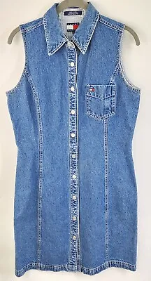 Tommy Hilfiger Dress Womens 8 Denim Sleeveless Vintage Y2K 90's Snap Front • $29.95