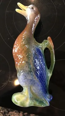 Vintage Ceramic Duck Pitcher 12   + Barware Man Cave Deco Perfect! Not One Chip! • $33