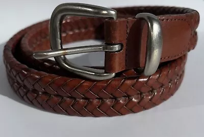 COACH 38” Brown Braided Woven Leather 5922  Mens Belt Gold Tone Vintage • $39.99