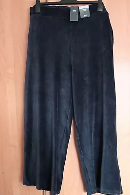 M & S Navy Cotton Rich Pull On Wide Velour Trousers BNWT Size 20 Regular • £13.99